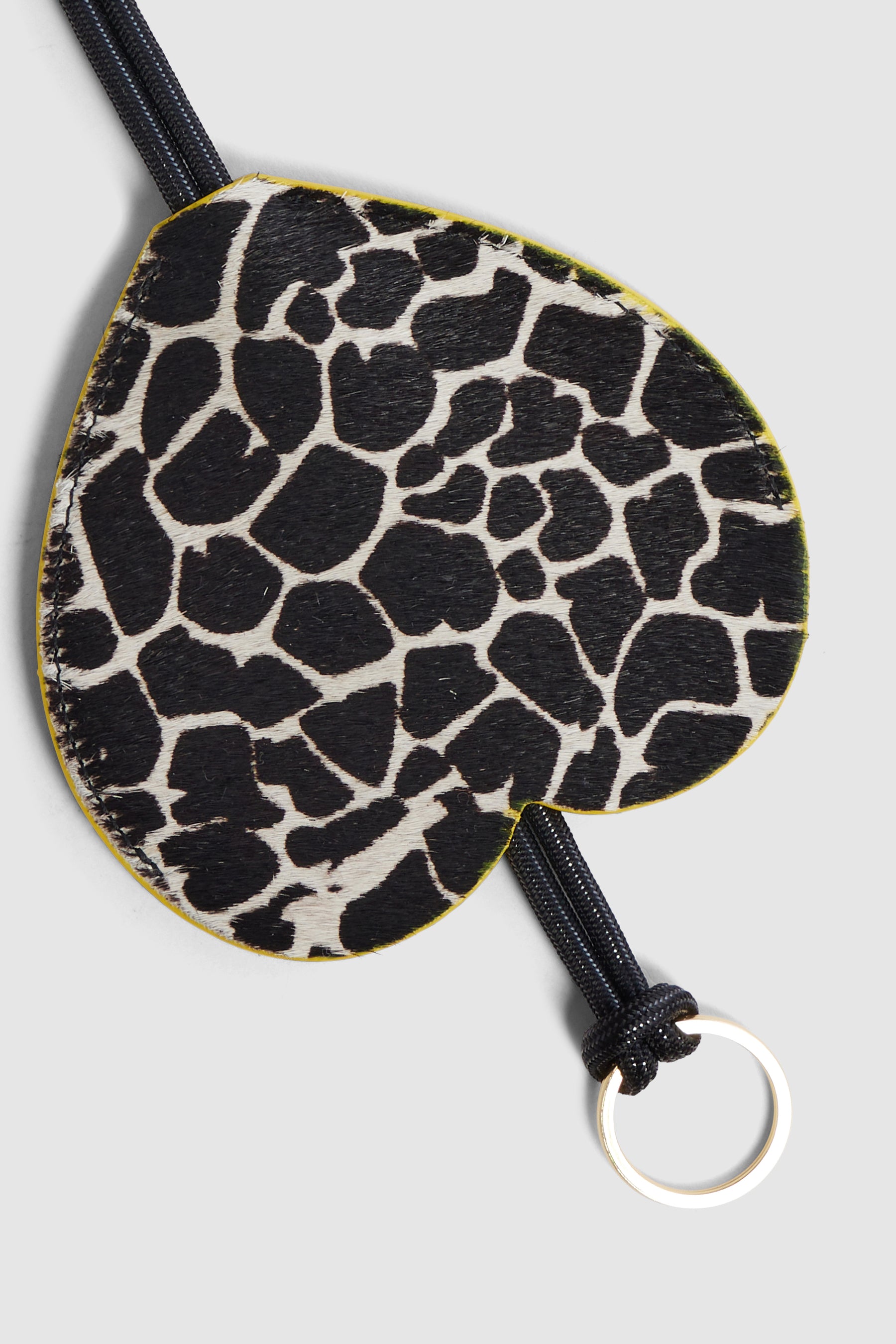 The Minis - Long Heart Keychain in white Giraffe printed leather